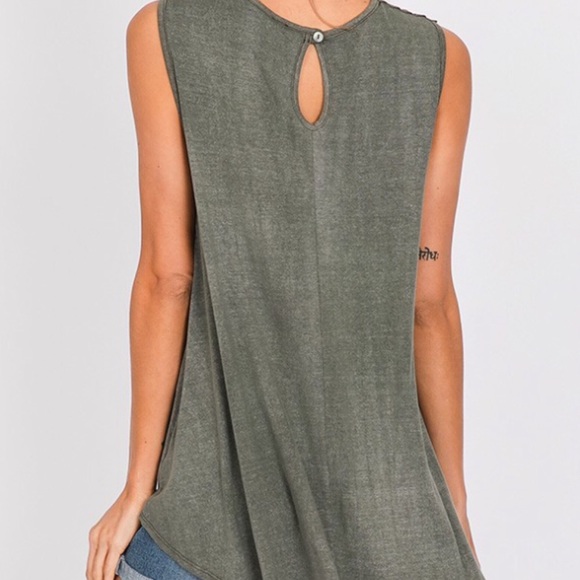🔖Last! Lacey Boho Vintage Olive Washed Tank! - Picture 4 of 6